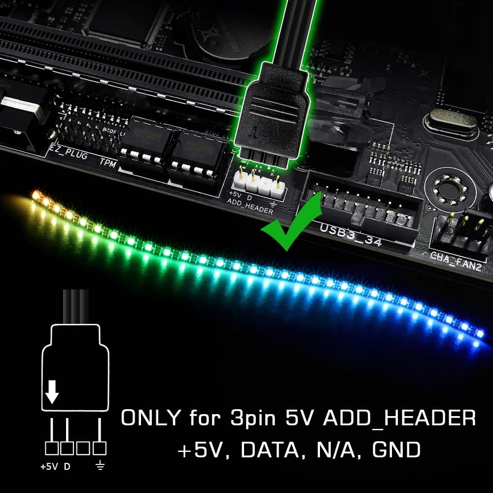 Striscia LED RGB Pixel Light Indirizzabile WS2812B con Connettori a 3 Pin per Case PC, Scheda Madre e Pannello - (+5V DATA GND) 5050