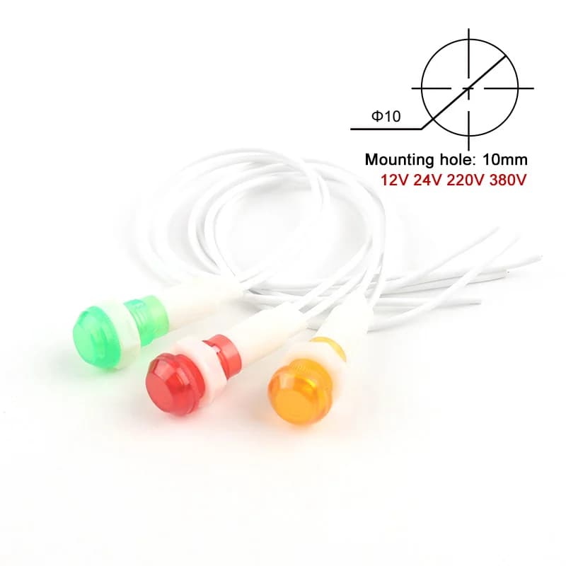 5 pezzi di montaggio indicatore al neon pannello lampada di segnalazione rosso verde giallo luci 380 V 220 V 12 V/24 V DC XD 10 mm guida pilota