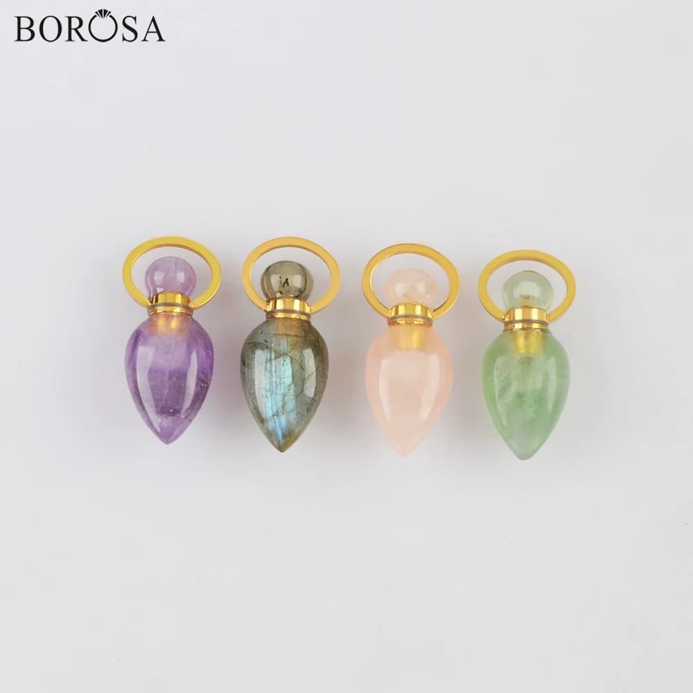 Natural Stones Perfume Bottle Necklace Diffuser Healing Crystal Necklace Essential Oil Bottle Stainless Steel Necklace G2015
