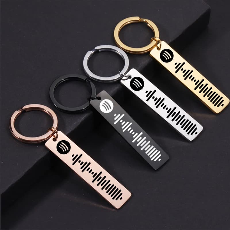 Custom Keychain with Spotify Code for Women and Men, Stainless Steel Keyring Ring with Custom Spotify Code Laser Engraving