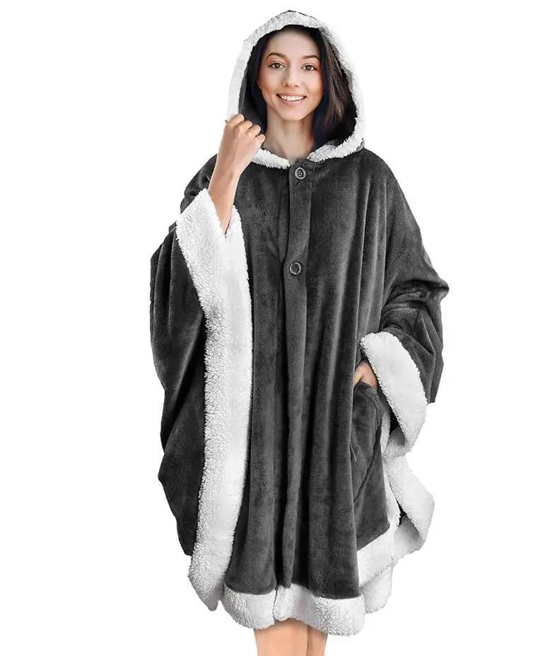 Coperta invernale calda Mantello da donna Felpe con cappuccio Coperta TV calda in velluto con tasca Felpa con cappuccio in morbido peluche oversize Homewear Scialle da donna WF033