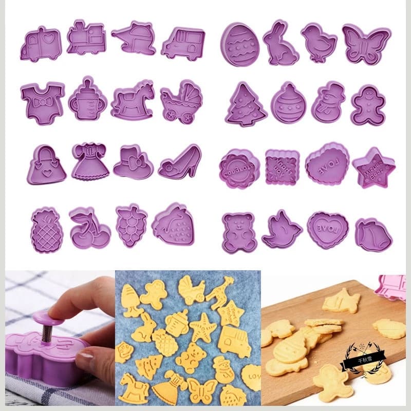 4 Pcs/Set DIY Cartoon Biscuit Mould Cookie Cutter 3D Cartoon cookie stamp ABS Plastic Baking Mould Cookie Decorating Tools