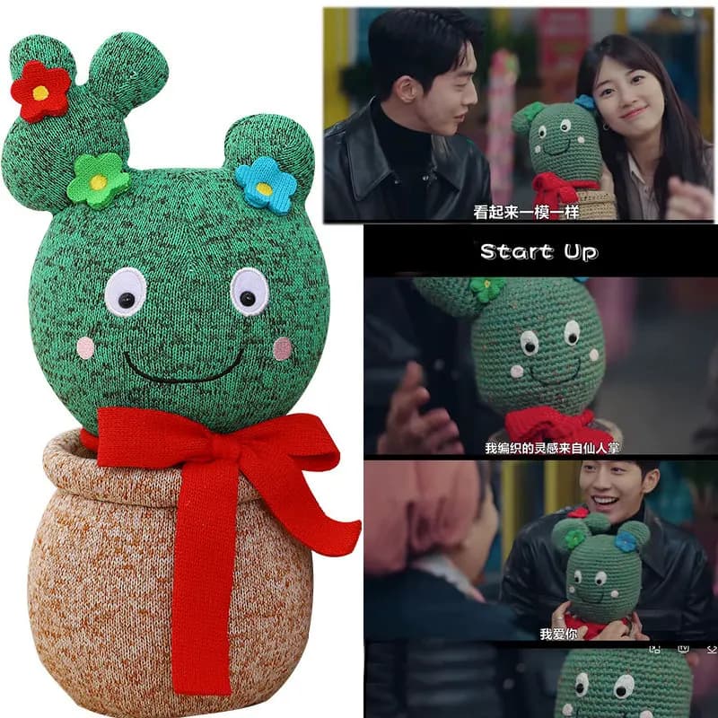Korea Drama Start Up Suzy Sam Cactus Plush Toy Stuffed Bow Tie Smile Cactus flower Pot Potted Plants Decor Doll Office Table