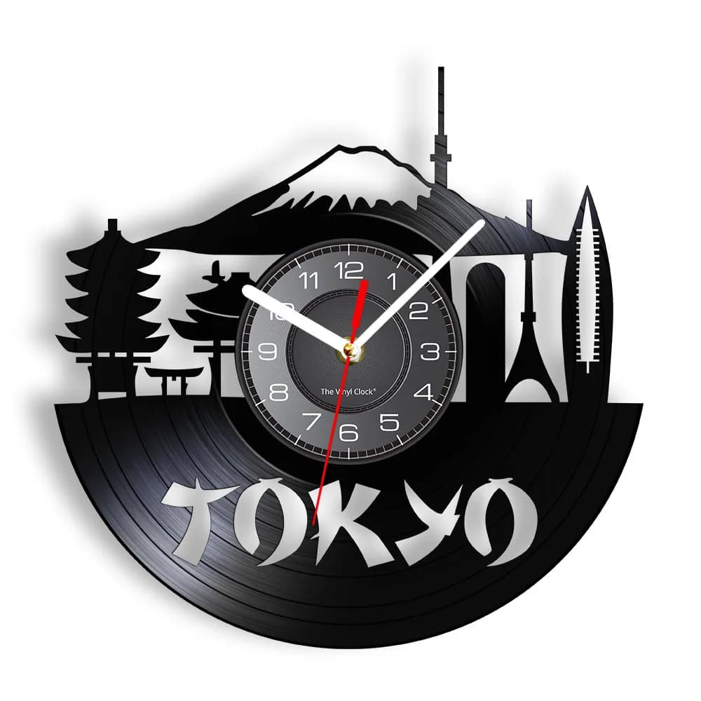 Giappone Tokyo Skyline orologio da parete decorativo per ufficio aziendale paesaggio urbano giapponese Album in vinile Record orologi giappone Souvenir