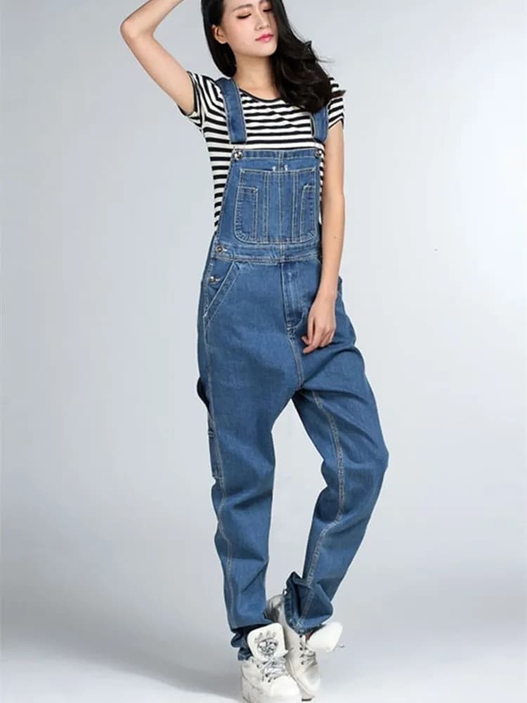 TIYIHAILEY Pantaloni con bretelle in denim Pantaloni con cinturino per spaghetti in denim allentato Taglie forti 28-42 Tute per donne alte Estate 2025 Nuovo