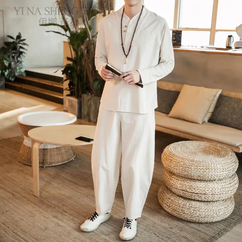 Fashion traditional Japanese man new Kimono Yukata free time bathrobe for men's house Casual solid pajamas pajamas Samurai Clothing set