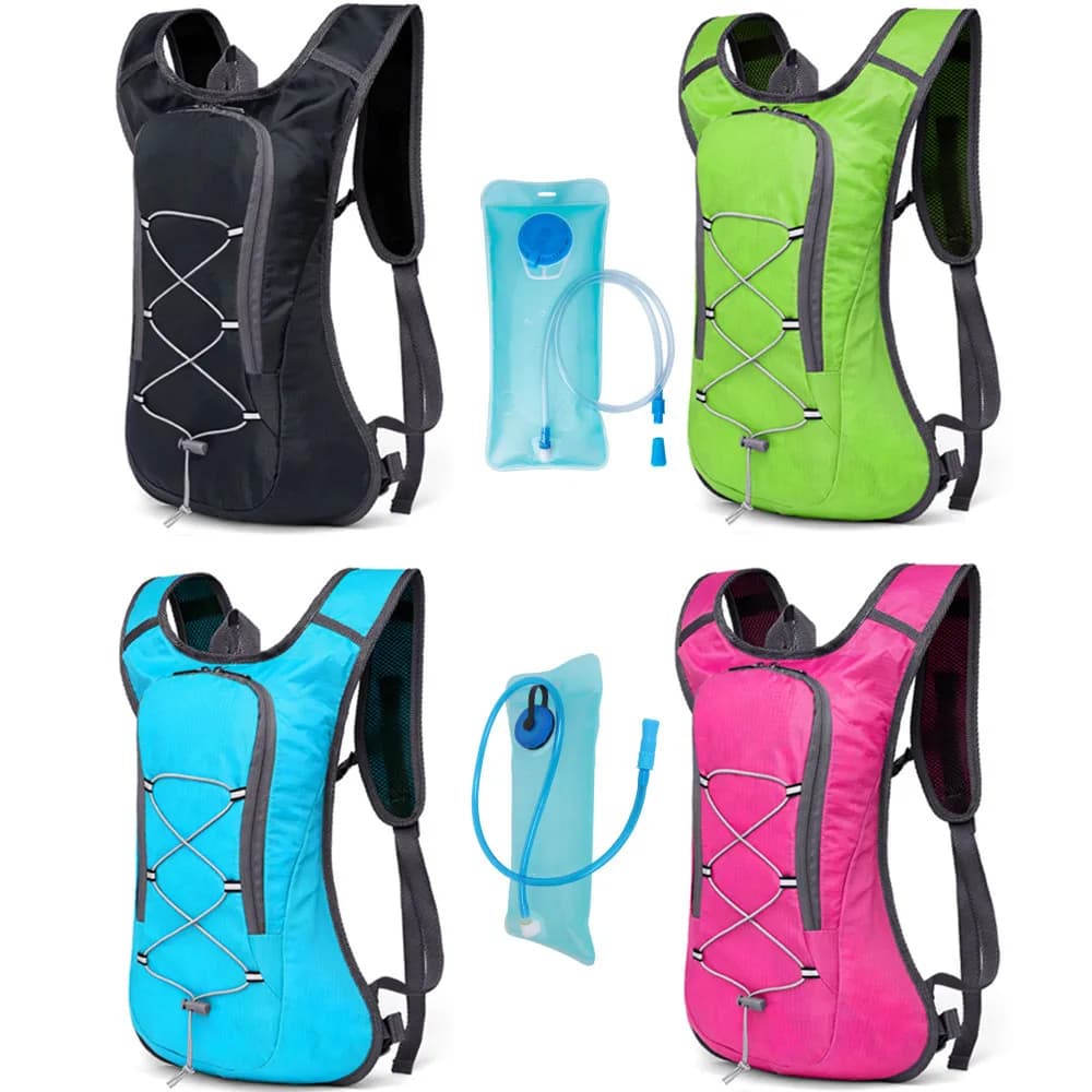 Hydration Backpack with 2L Water Bladder Lightweight Nylon Reflective Cycling Pack for Running Hiking Camping Outdoor Sports