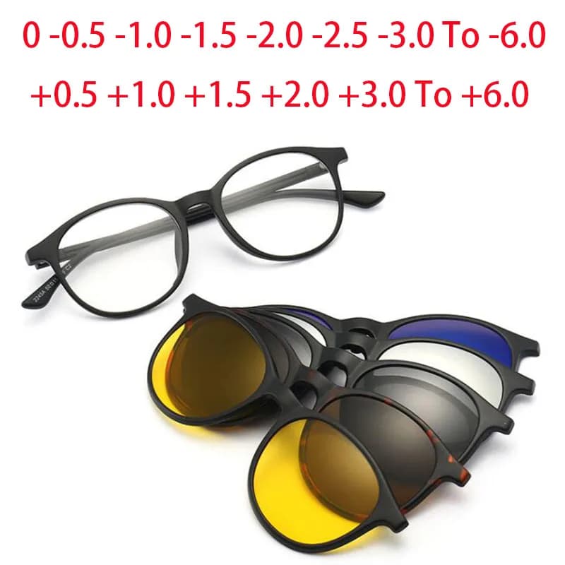 2245 Magnet Clip Round Myopia Glasses 0 -0.5 -1.0 -2.0 To -6.0 , Hyperopia Sunglasses +0.5 +1.0 +2.0 To +6