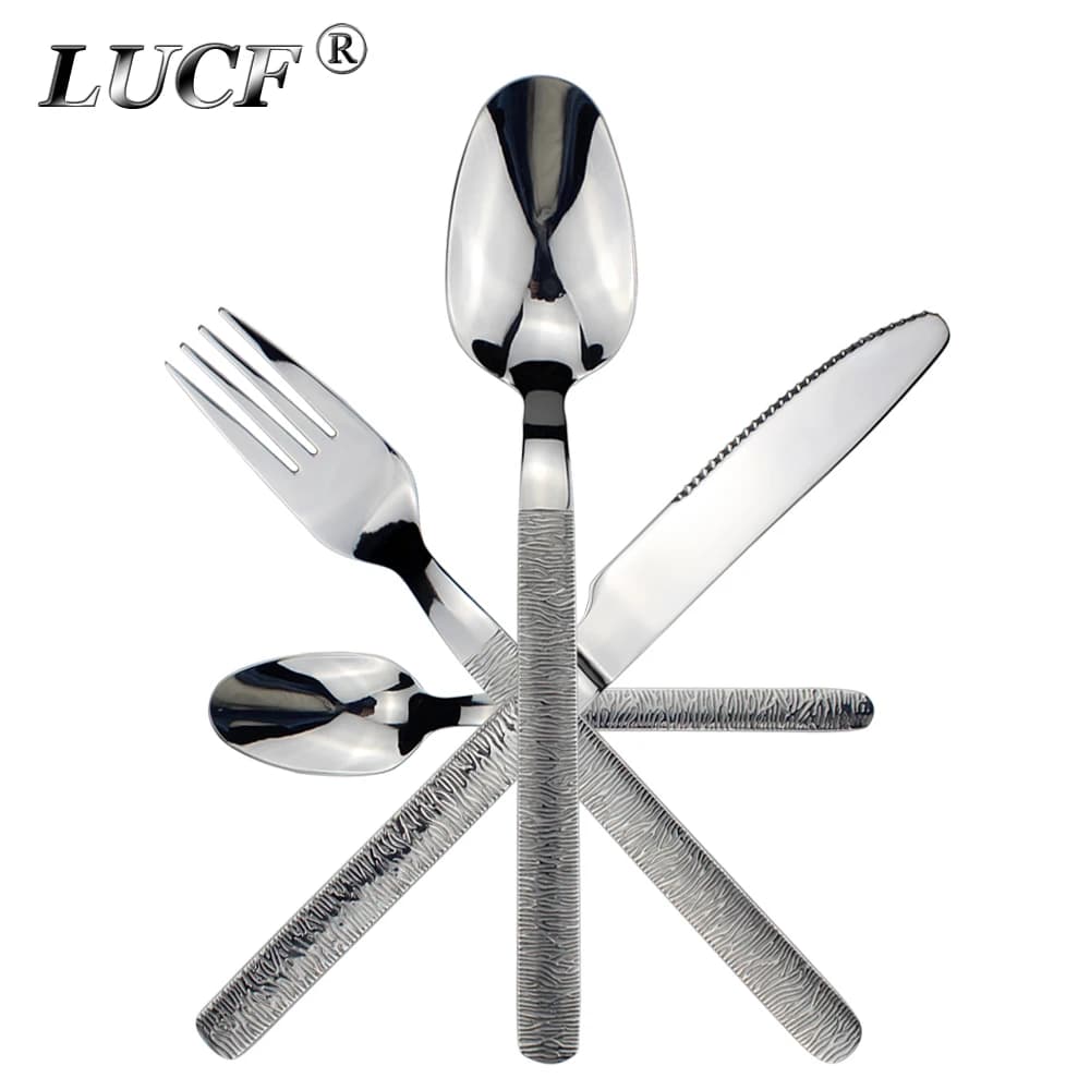Recommended Elegant Stone Structure Handle Western Cutlery Mirror Stainless Steel Cutlery Pots for Kitchen Dishwasher