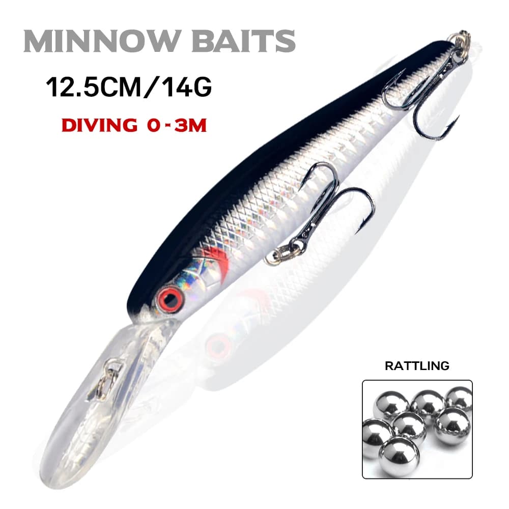 LINGYUE 1PCS Big Minnow Duro Crankbait 12.5 cm/14g Richiamo di Pesca Wobbler Immersioni Profonde 4 # Treble ganci Esche Artificiali Pesca H076
