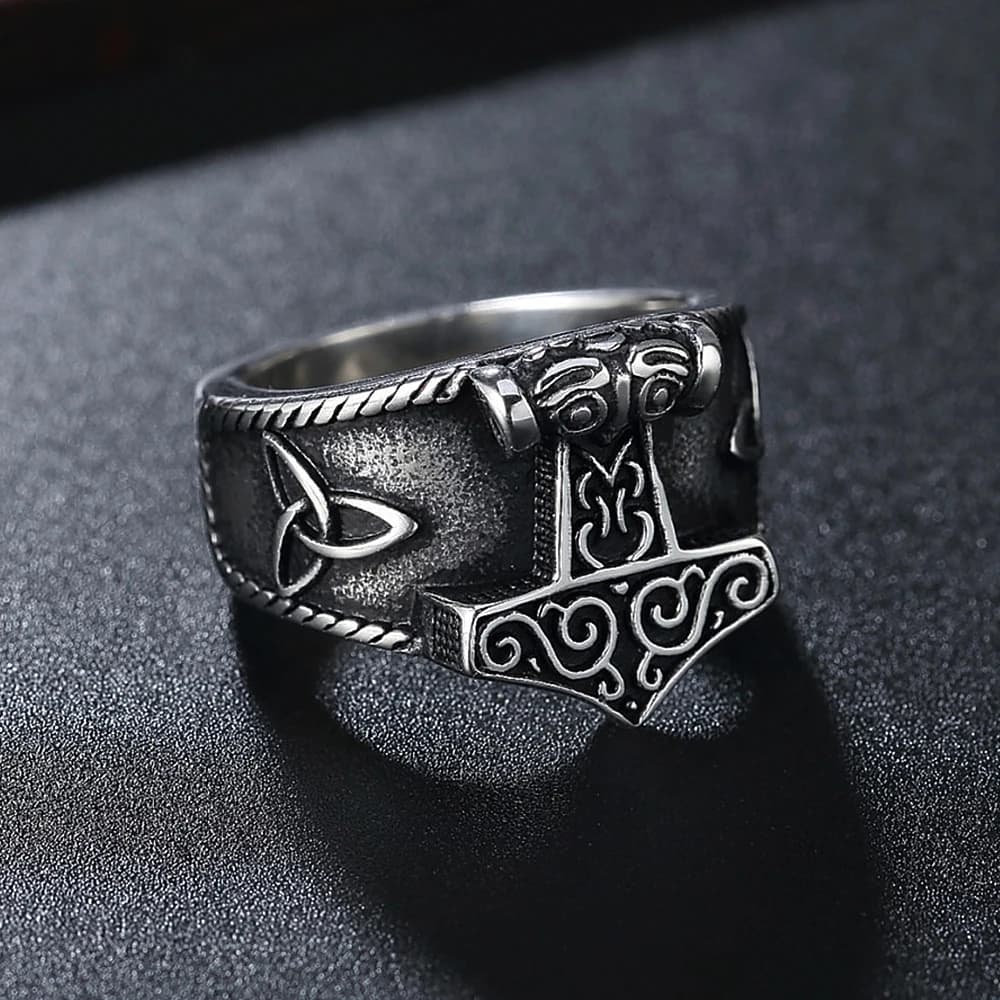 Vintage Viking Mjolnir Thor Hammer Ring Men Nordic 316L acciaio inossidabile Odin Celtics Knot amuleto anello gioielli regalo