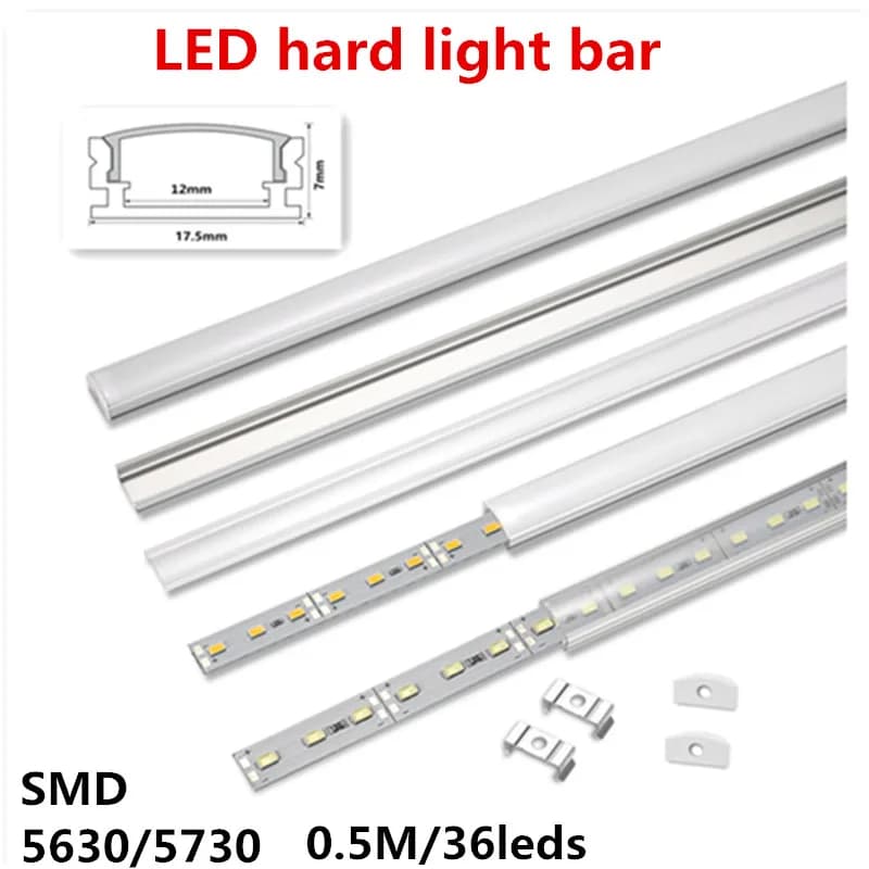 10pcs /20PCS/50cm 5630 5730 DC12V hard rigid bar strip with U aluminum profile shell channel housing cabinet light kitchen light