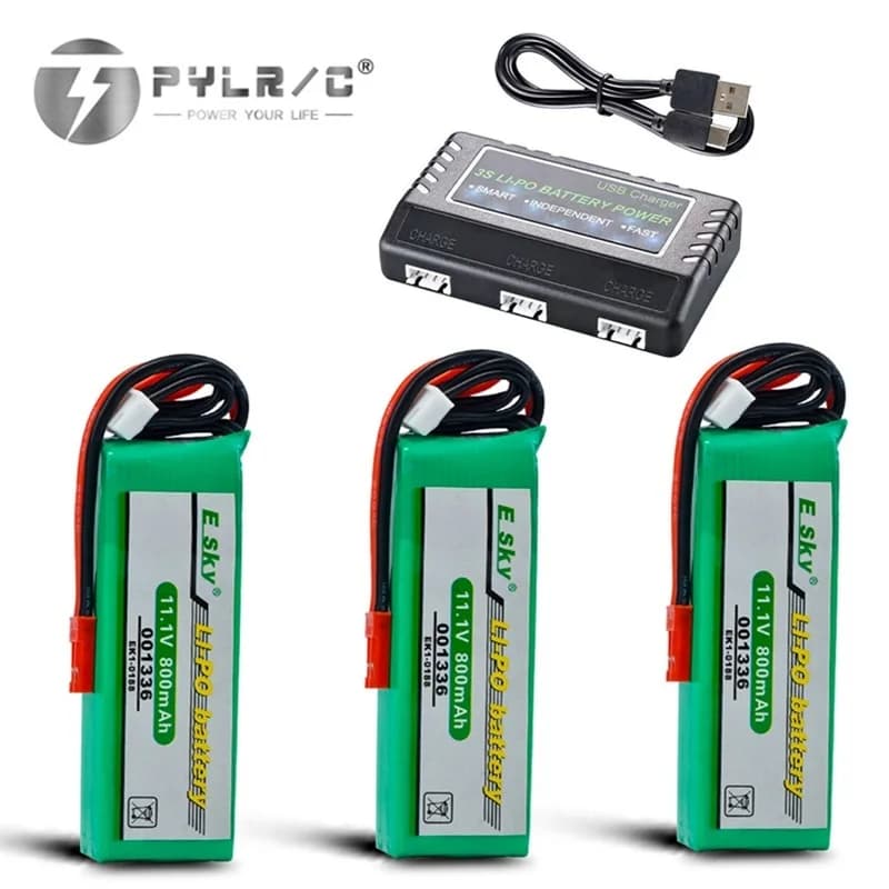Batteria ricaricabile 11.1V 800mAh + caricabatterie per elicottero Esky EK1-0188 001336 Big LAMA E020/E515A per aeroplano modello