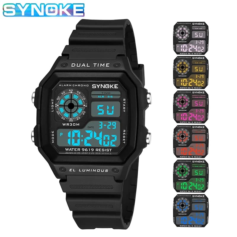 SYNOKE NEW Sports Watch uomo orologi militari Casual orologio da polso digitale impermeabile orologio quadrato Dual Time Relogio Masculino