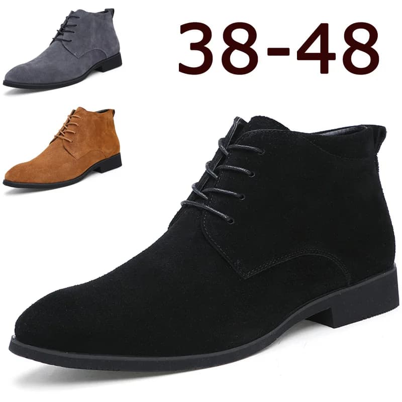Stivali da uomo Business Chukka Stivali da uomo Scarpe casual alte Scarpe invernali da uomo in pelle da esterno Uomo Nero Grigio 2019