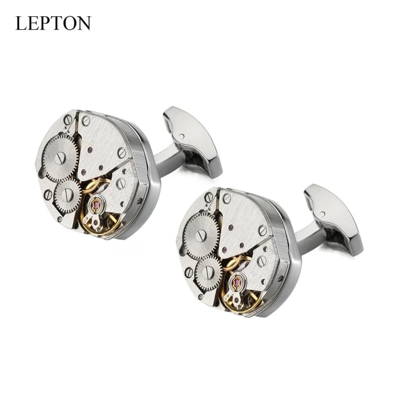Lepton Immovable Steampunk Watch Movement Design Cufflinks for Men Wedding Gear Watch Mechanism Gemelos Relojes
