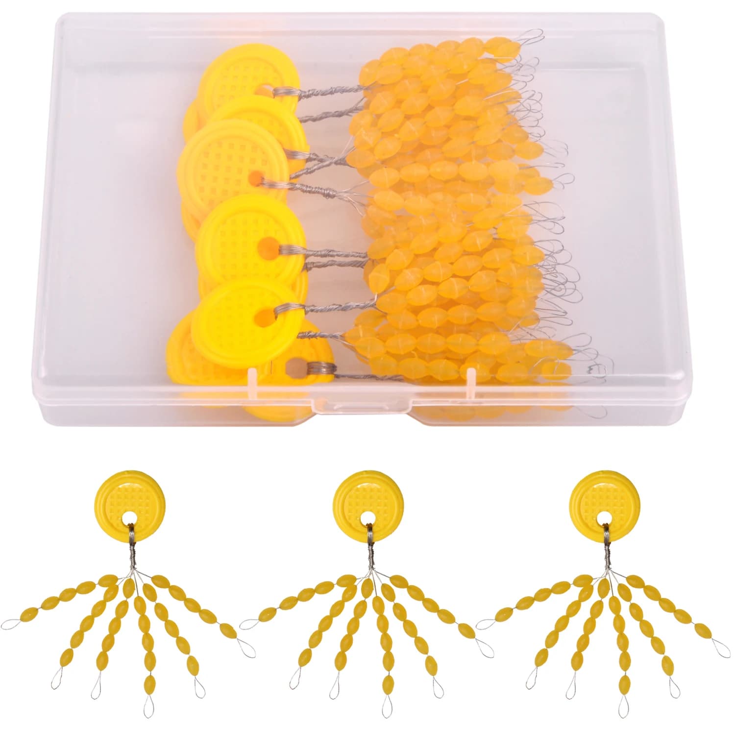 300 pz/scatola fagioli spaziali in gomma giallo ovale tappo pesca Bobber galleggiante tappo connettore linea di pesca accessori attrezzatura