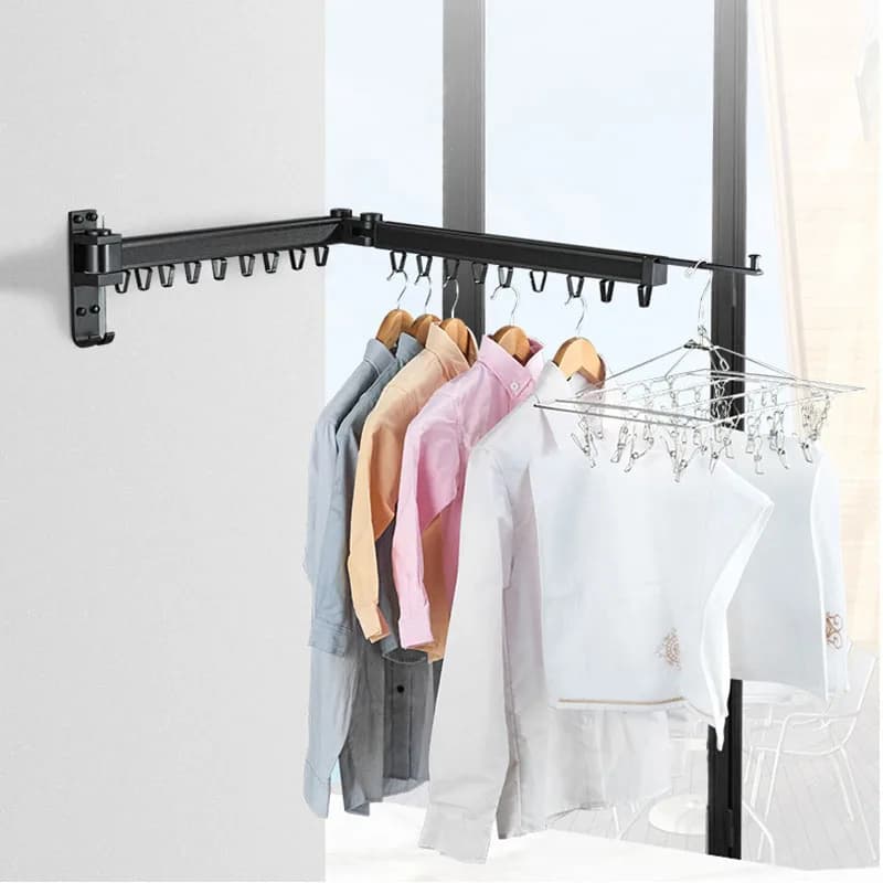 Gancio da bagno in alluminio nero Portabiancheria pieghevole Appendiabiti per asciugare i vestiti Porta asciugamani a parete Accessori da bagno