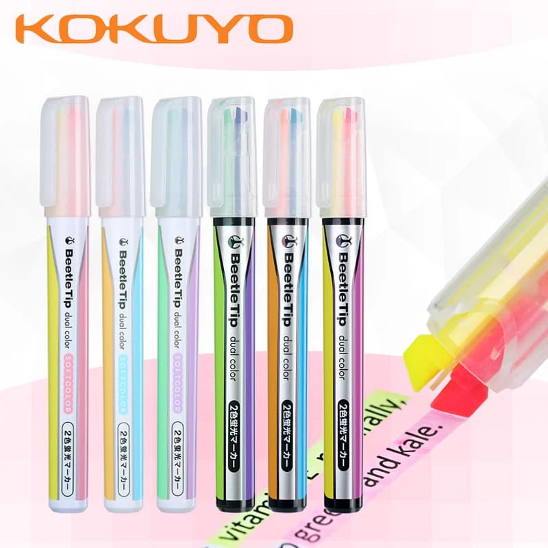 KOKUYO Evidenziatore Beetle Punta Doppio-testa Evidenziatore Penna di Indicatore di colore Chiaro studente di colore a mano penna doppia linea di penna PM-L303
