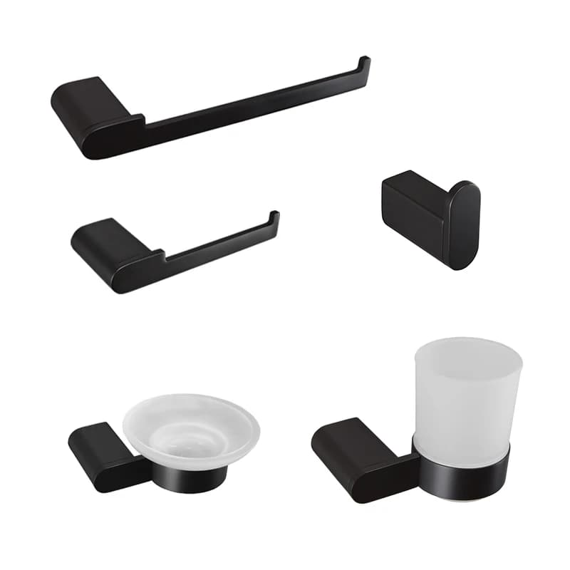 Set di accessori per il bagno Gancio per accappatoio nero Porta asciugamani Anello porta carta velina Portasapone Porta spazzolino Accessori