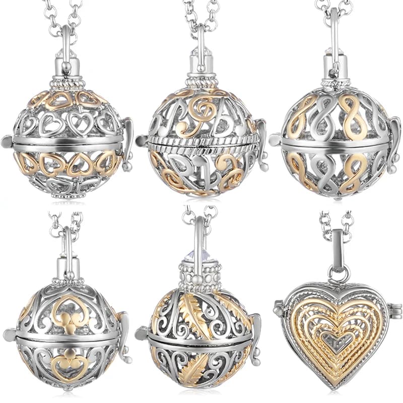 Mexico Chime Two-Color Feather Caller Locket Piano Ball Necklace Essential Oil Diffuser Perfume Musical Note Pendant New Jewelry