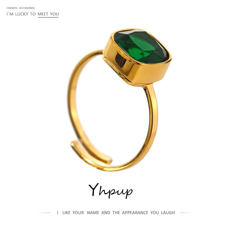 Yhpup Anello regolabile in cristallo di vetro con temperamento per gioielli in acciaio inossidabile per donna Regalo unico per dito di fidanzamento in metallo 18 carati