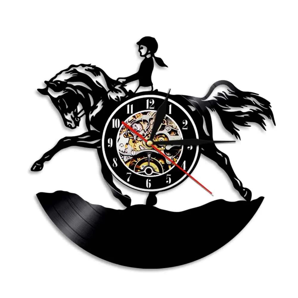 Orologio da Parete in Vinile per Amanti dell'Equitazione: Decorazione da Parete per Donne Equestri, Cacciatori, Salto Ostacoli, Ragazze e Amanti dei Cavalli - Regalo Perfetto