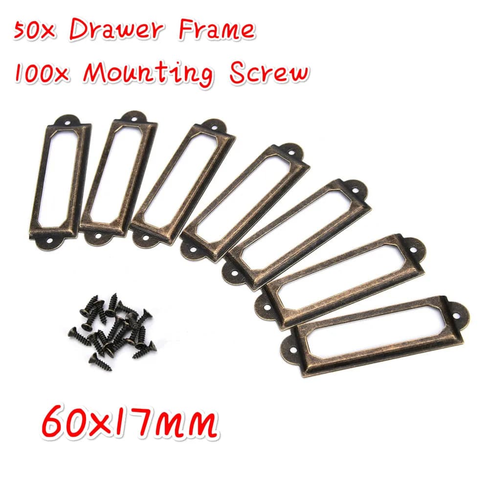 50Pcs ottone antico etichetta in metallo tirare telaio maniglia File nome titolare della carta Hardware per mobili per mobili scatola cassetto scatola