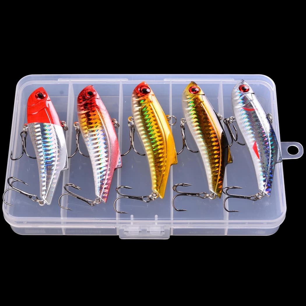 5PCS winter fishing caller Set hard bait with box Crankbait pencil Popper winter sink Vib Swimbait Minnow fishing baits face