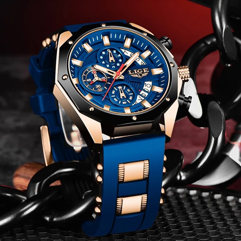 2025 LIGE New Fashion Mens Watches Top Brand Luxury Silicone Sport Watch Men Quartz Date Clock Waterproof Wristwatch Chronograph