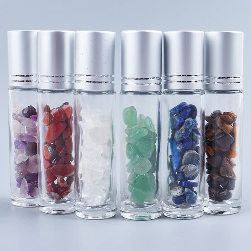 Flacone da 10 ml con sfera di giada e ametista per oli essenziali, sfera di massaggio in pietra naturale curativa per la zona degli occhi e la cura del viso