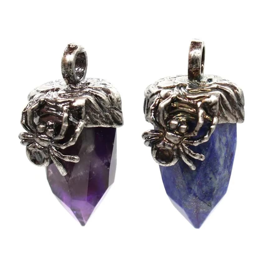 KFT Retro guarigione cristallo quarzo cono sfaccettato Chakra pioneer Reiki pendolo ragno Labradorite lapislazzuli gioielli ciondolo in pietra