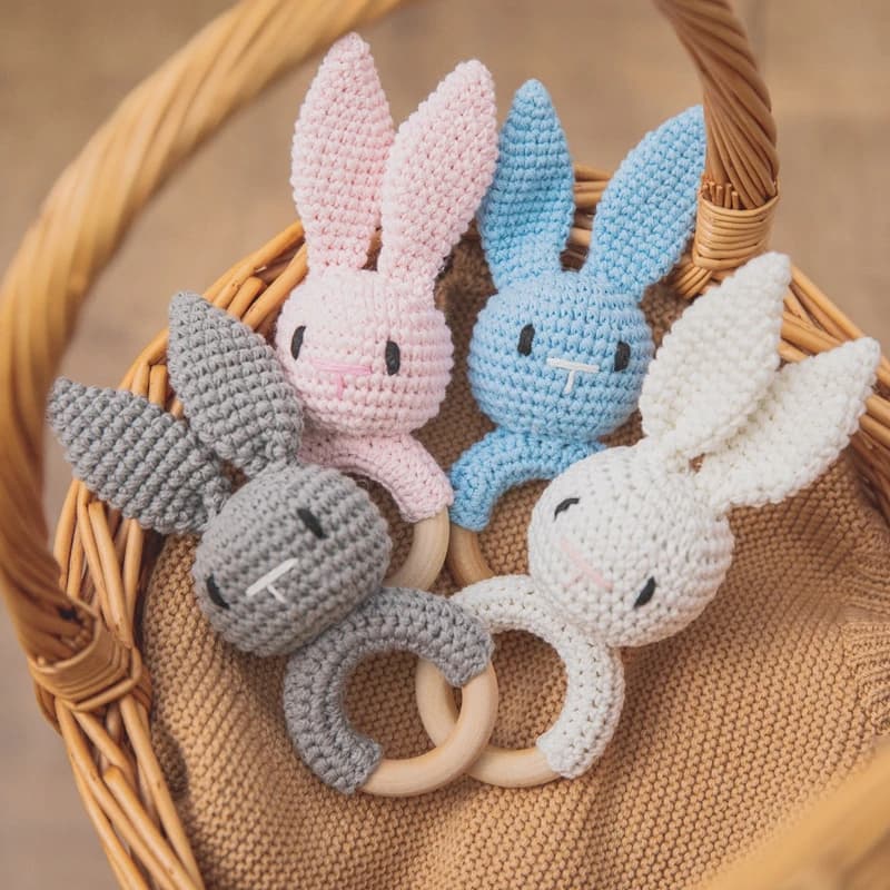 Sonaglio per bambini all'uncinetto Amigurumi Bunny sonaglio campana neonato lavoro a maglia palestra giocattolo educativo massaggiagengive bambino sonaglio mobile giocattolo 0-12 mesi
