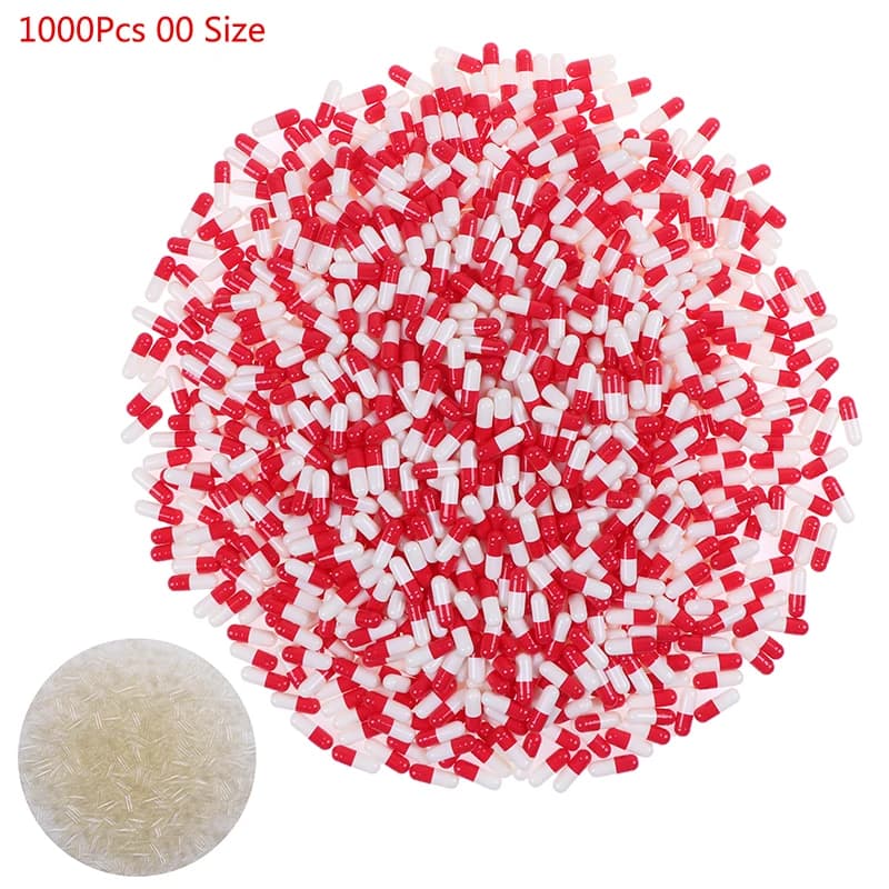 1000Pcs Empty Hard Vacant Gelatin Capsule Size 00# Gel Medicine Pill Vitamin For Medicine Pills Refill Storage