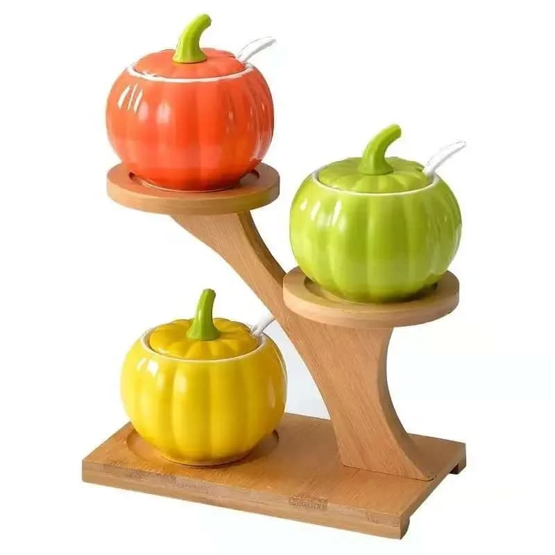 Set di barattoli di condimento in ceramica di zucca creativa con cucchiaio ciotola di zucchero di sale Msg pepe contenitore di olio commestibile cucina