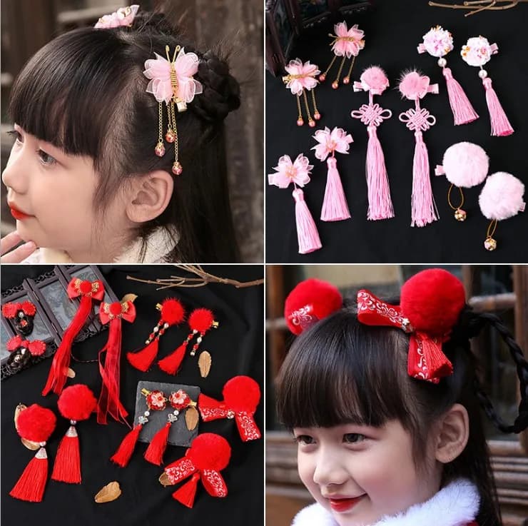 Fermagli per capelli per ragazze multi stile Principessa tradizionale cinese Nappe Fiore di peonia Forcine per capelli Hanfu Accessori per capelli per bambini