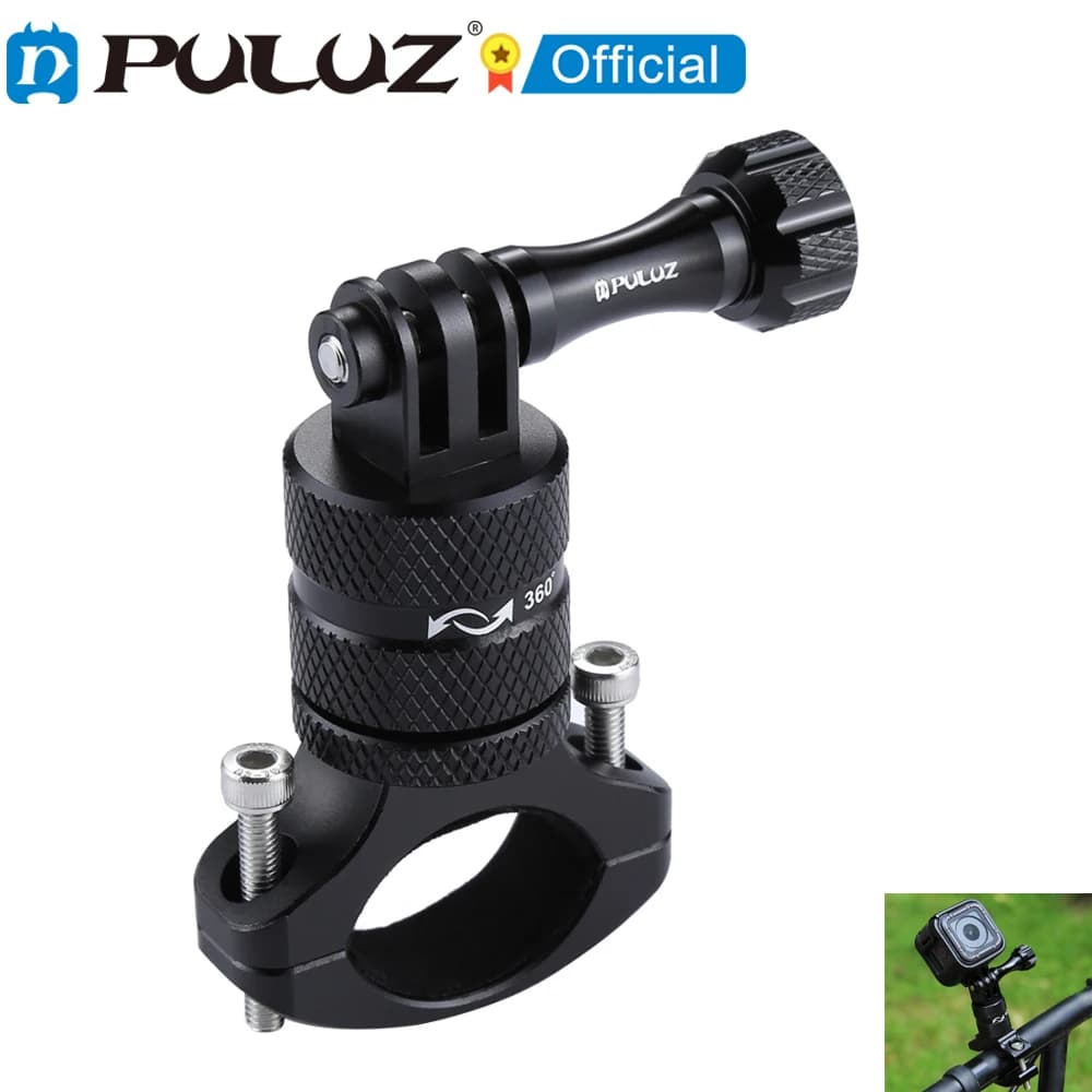 PULUZ Adattatore di rotazione a 360 gradi per GoPro, Insta360, DJI e altre action cam Vite di montaggio per manubrio in alluminio per bici