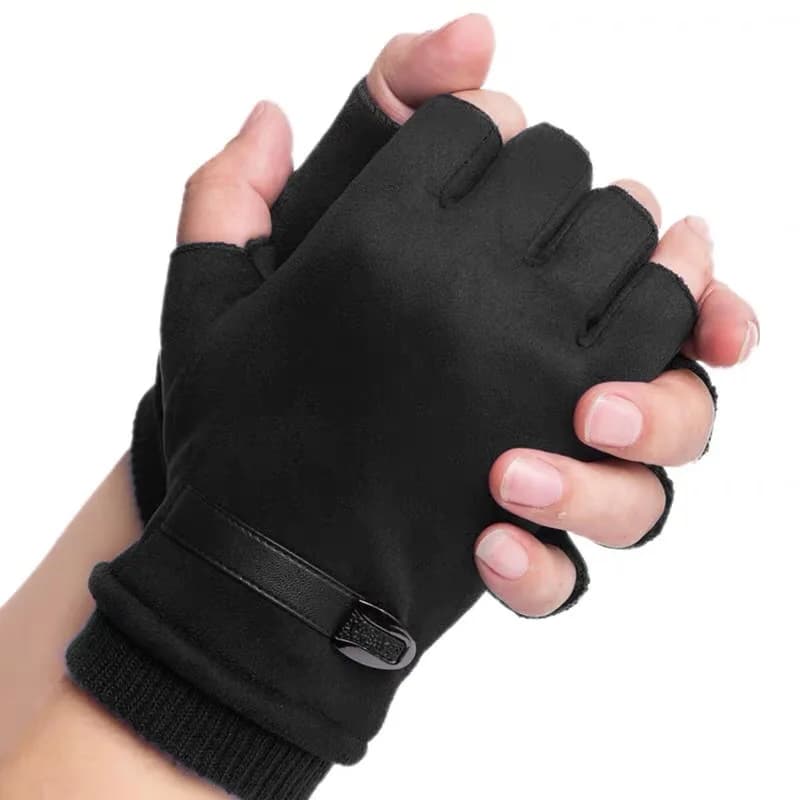 Men Women's Winter Mantains Hottest Velvet Adding Sunset Outdoor Sports Climbing Cycling Fitness Guide Tactical Gloves Mid-S finger Suede Leather