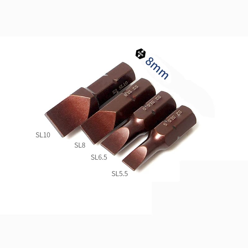 4 pz corto 5/16 inich 8mm codolo esagonale cacciavite scanalato a impatto pesante strumento punta a lama piatta S2 acciaio legato SL5.5 SL6.5 SL8 SL10