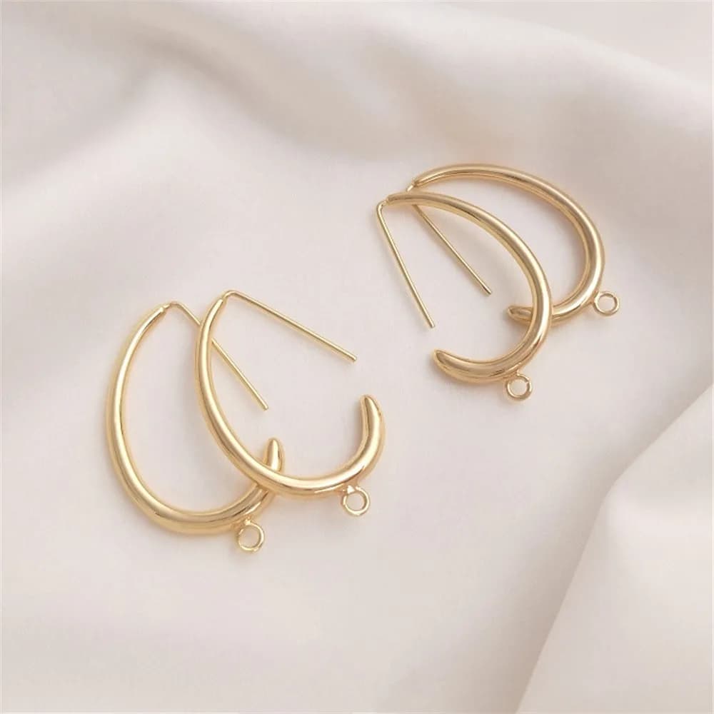14K Gold Plated C - Shaped Earrings with Rings, Egg - Shaped Earrings, Gold Simple Net Red Temperament,diy Earrings