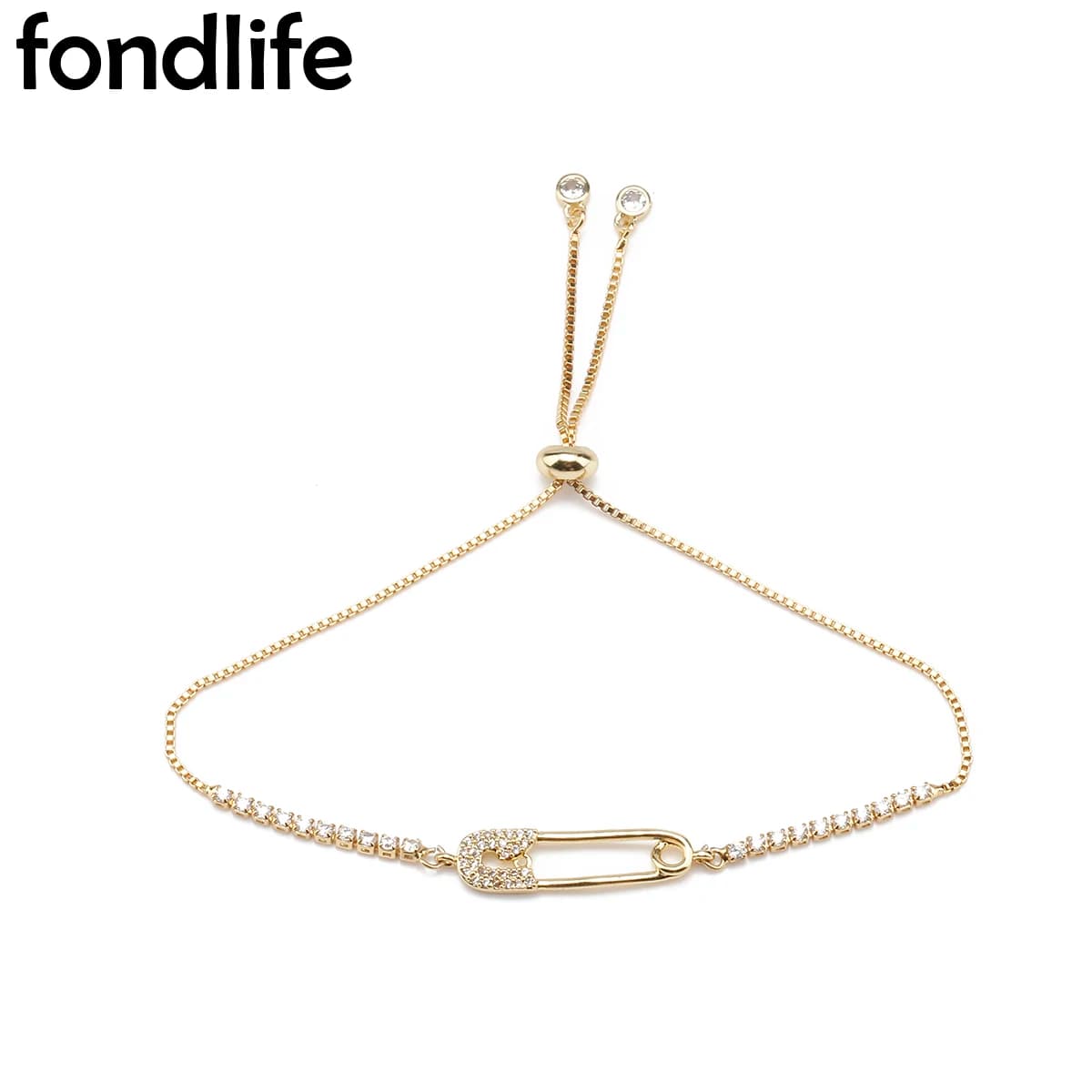 Bracciale con ciondolo spilla da balia in ottone placcato oro con zirconi cubici, cavo rosso da donna, catena in rame CZ, diapositiva regolabile, regalo di gioielli