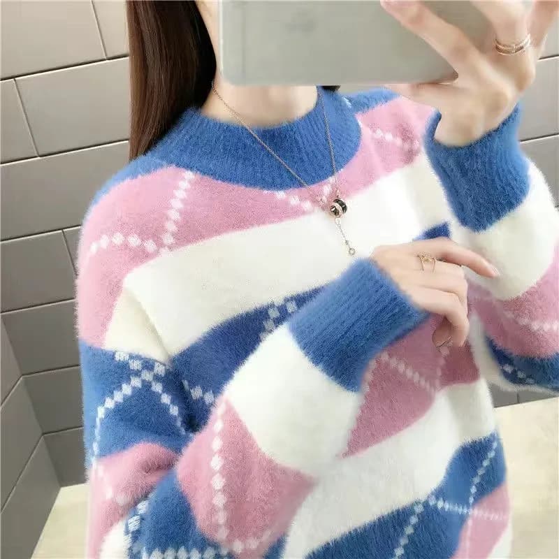Caldo maglione spesso in velluto di visone da donna autunno inverno mezzo dolcevita pullover maglioni camicia coreana con fondo allentato top da donna