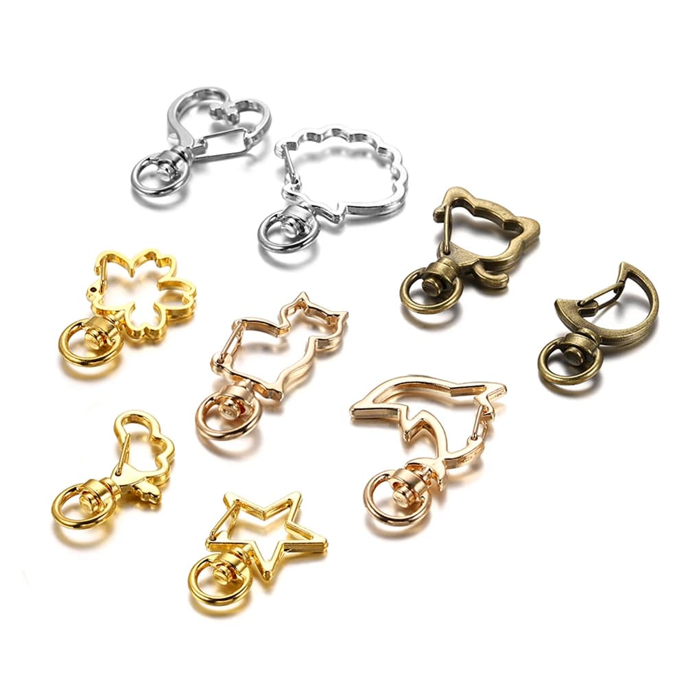 10 pz/lotto Stella Luna Cuore Gatto Cane Conchiglia Delfini Fiori Pendenti E Ciondoli Aragosta Catenacci Gancio Per Portachiavi FAI DA TE Creazione di Gioielli Accessori