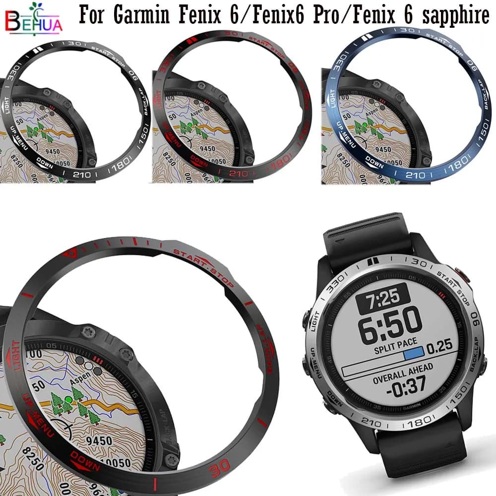 Di modo Anello Lunetta Caso Styling Per Garmin Fenix 6 / 6 Pro / Fenix 6 zaffiro smart watch struttura in metallo adesivo coperchio di protezione