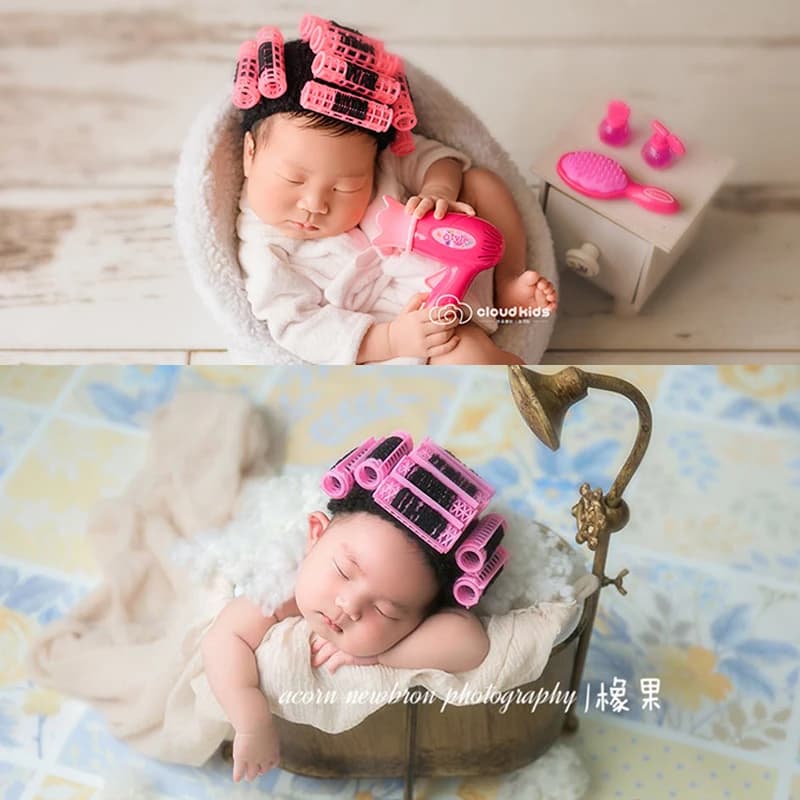 Appena nato Fotografia Puntelli Mini Perm Canne cap Germogli Capelli Del Bambino Asciugatrice per il Servizio Fotografico Wq14 Foto Della Ragazza In Studio Puntelli Accessori