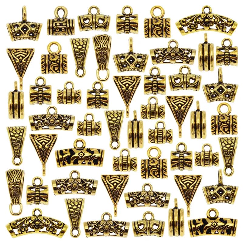 Julie Wang 20/26PCS Bail Beads Charms Antique Gold Color Tube Spacer Bead braccialetto europeo ciondolo accessorio per la creazione di gioielli