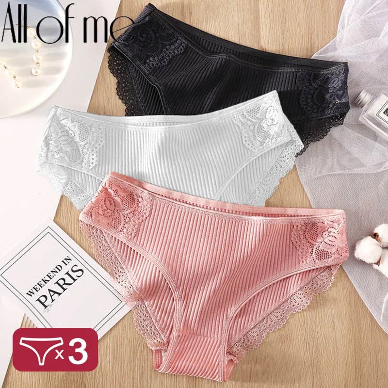 3 Pz/set 6 Colori Mutandine da Donna Slip in Pizzo di Cotone Tinta Unita per la Femmina a Righe Biancheria Intima di Cotone Sexy Lingerie Vita Bassa Fiore