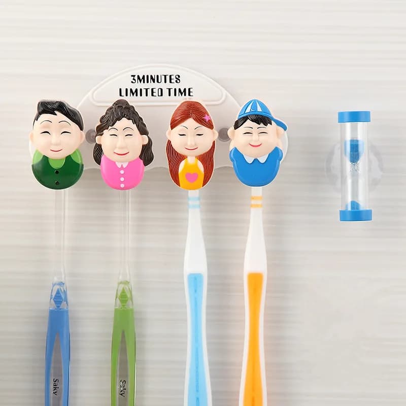1 set simpatico cartone animato ventosa portaspazzolino gancio aspirazione a parete montaggio a parete spazzolino set famiglia accessori per il bagno