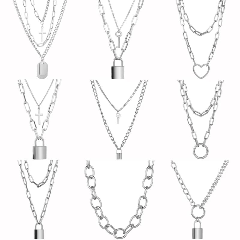 Carino semplice catena a maglie con lucchetto collana pendente donna colore argento moda gioielli gotici festa punk maxi collier collana lunga regalo