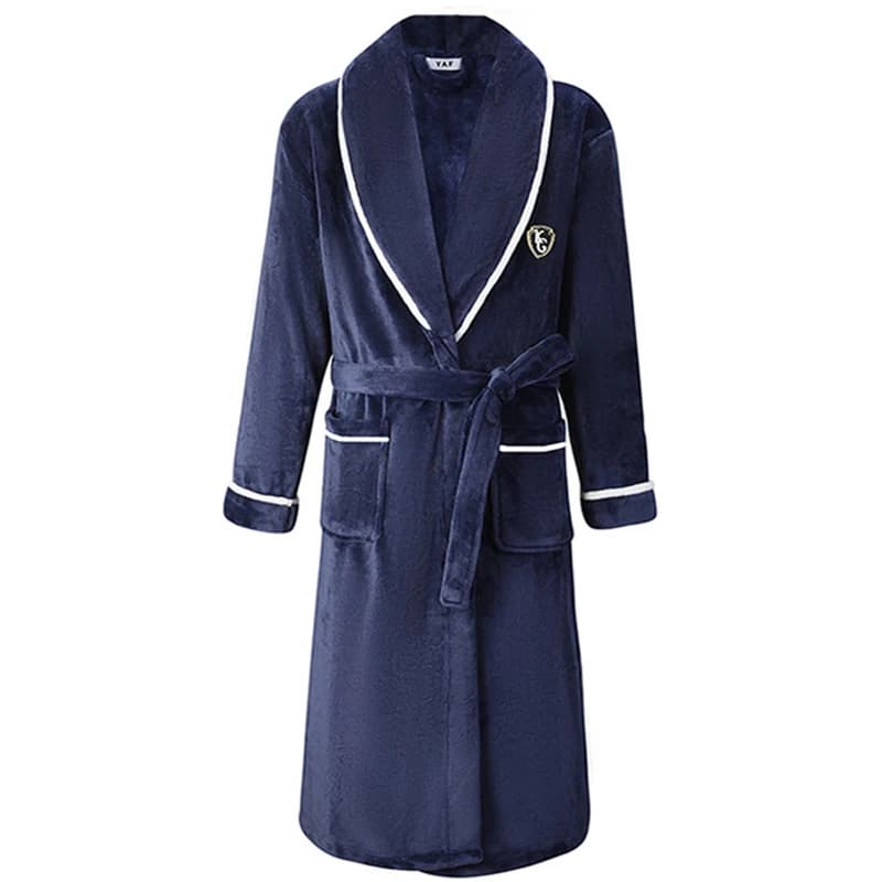 Autumn/Winter Man Night Shirt Kimono Bathrobe Coral Fleece Dress V Neckline Lingerie Solid color Nightwear